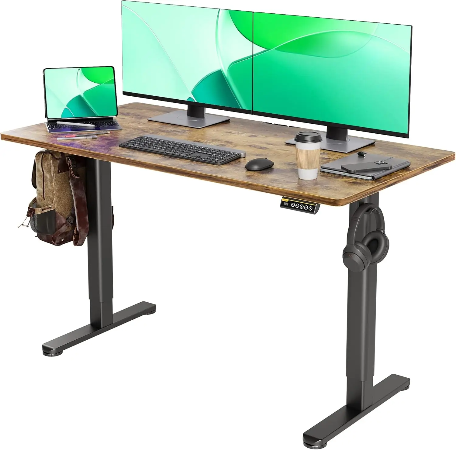 

Electric Standing Desk, Adjustable Height Stand up Desk, 55x24 Inches Sit Stand Home Office Desk with Splice Board, Black Frame/