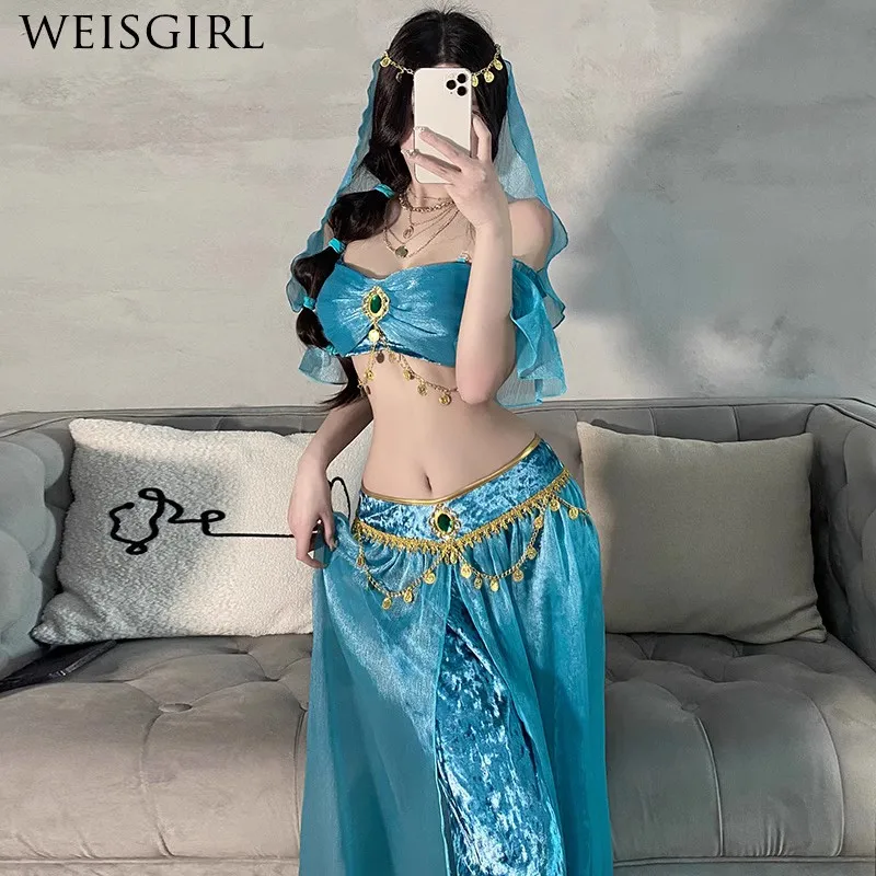 Exotic Belly Dance Costume Sexy Jasmine Princess Performance Outfit DJ Broadcast Dancewear for Women 18-25 Years Old