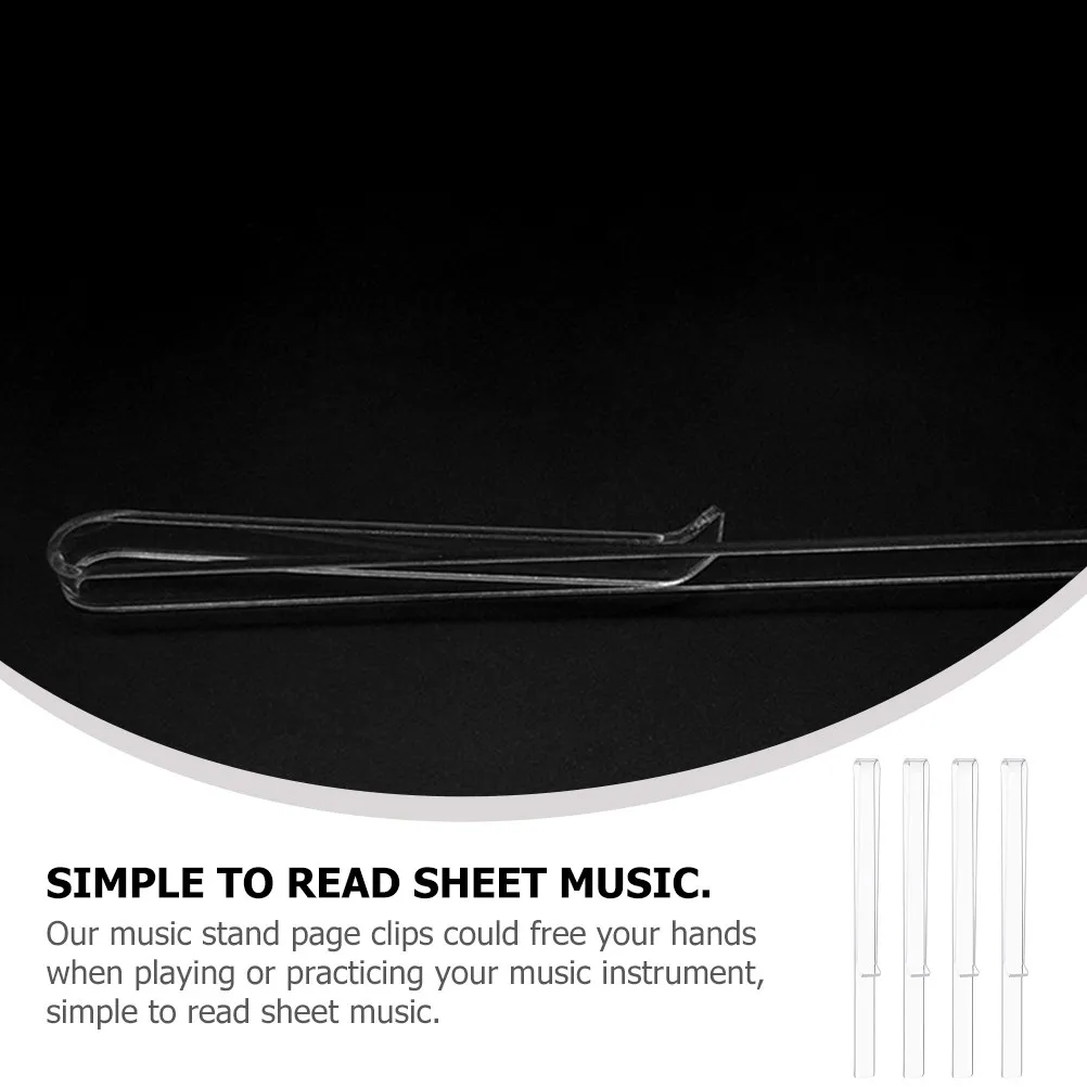2Pairs Transparent Acrylic Sheet Music Clip Music Stand Page Holder for Piano Violin Flute Clarinet Easy Hand Free Reading