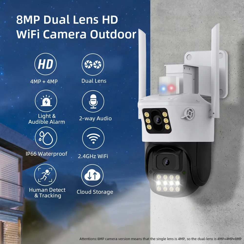 8MP 4K HD Dual Lens Dual Screen PTZ WiFi IP Camera Outdoor Security AI Auto Track Surveillance CCTV Camera ICSEE Human Detect