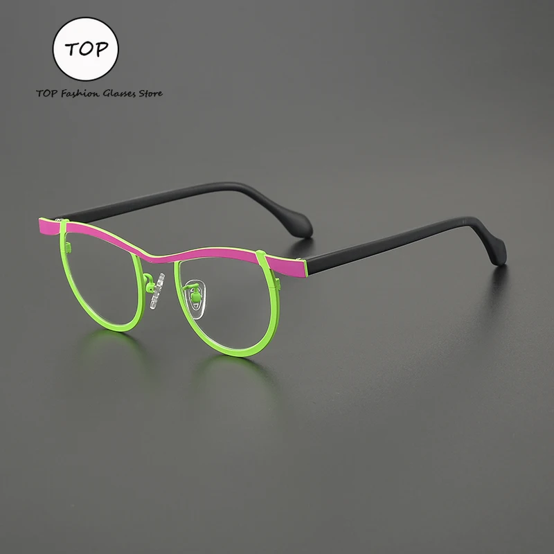 

Fashion Color Match Personality Glasses Frame Women High Quality Titanium Acetate Myopia Reading Men Prescription Eyewear 135mm