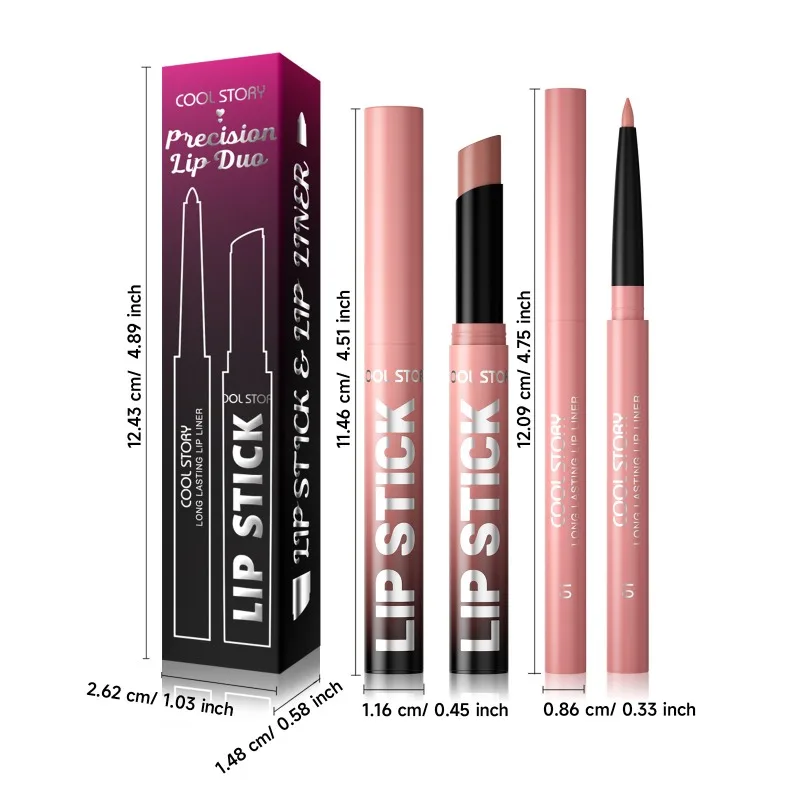Lipliner und Lippenstift-Set, 2-in-1, wasserfest, langlebig, Lippen-Make-up-Set, wischfest, für professionelle, präzise Anwendung