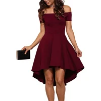 Off-Shoulder Elegance Women’s Asymmetrical Midi Dress - Solid Slim-Fit Season-Versatile Comfort Stretch 4