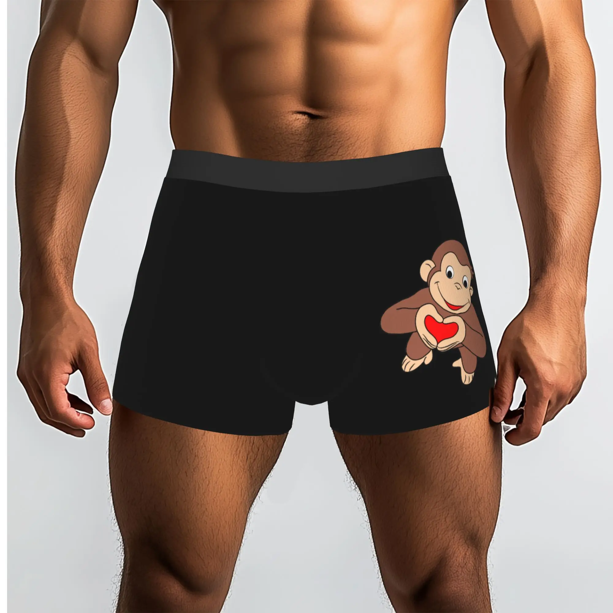 Customized Curious George Is All Heart Underwear Male Print Monkey TV Series Boxer Briefs Shorts Panties Soft Underpants