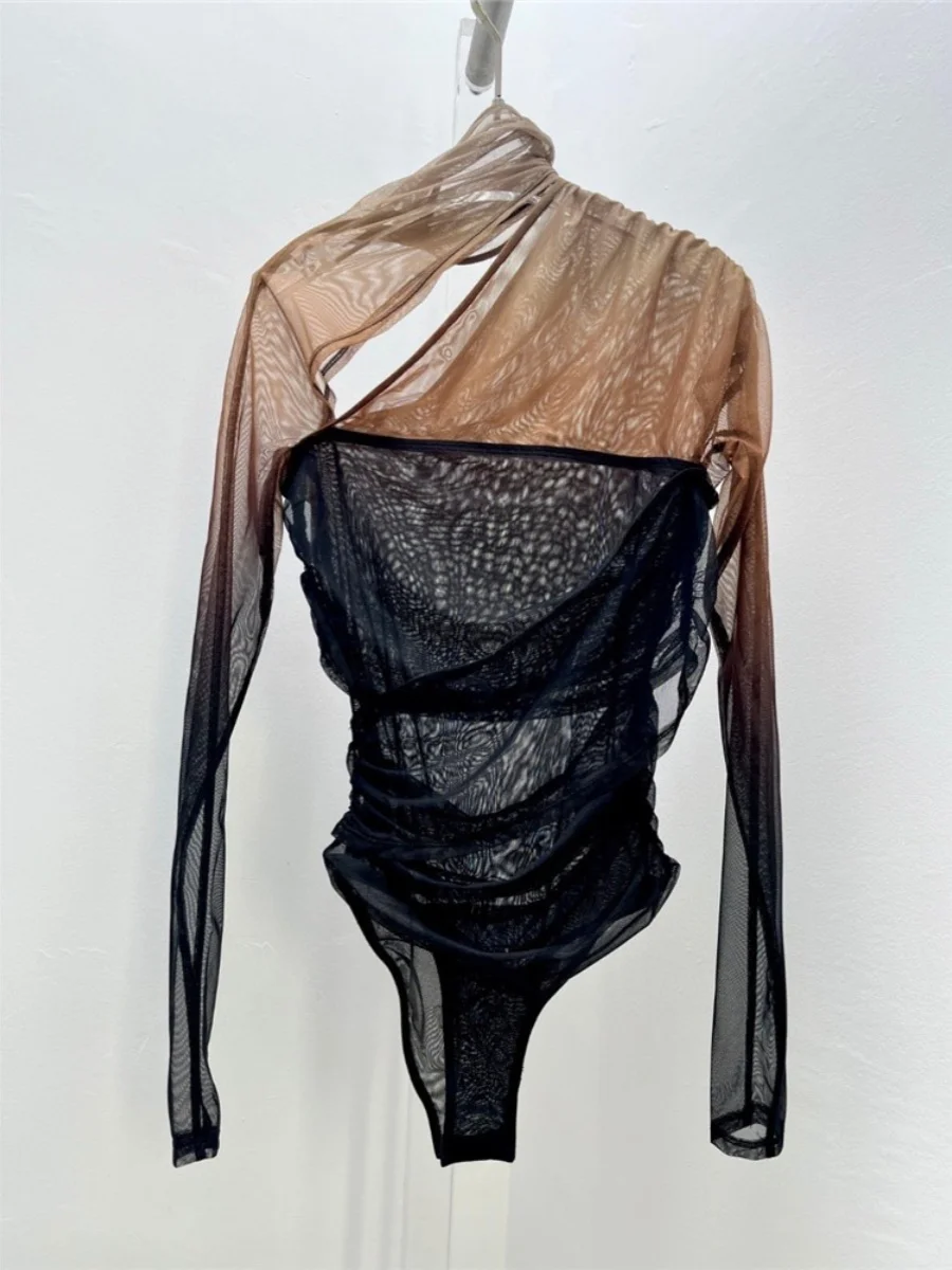 

Прозрачный комбинезон Street Sle Me с высоким воротником и длинным светом Base irt, облегающая женская футболка с вырезом, весенняя мода