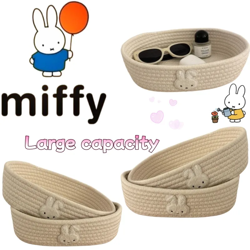 

Miffy Creative Cotton Linen Woven Basket High-Value Rabbit Print Desktop Storage Box Household Miscellaneous Organizer Basket