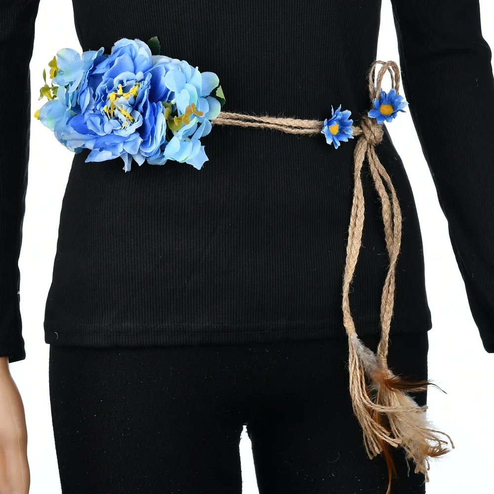 

Женская повязка на голову с цветами из сине-розовой ткани, модный аксессуар, декоративный элемент для пляжа и моря, шелковая ткань, оптовая продажа, повязка для волос