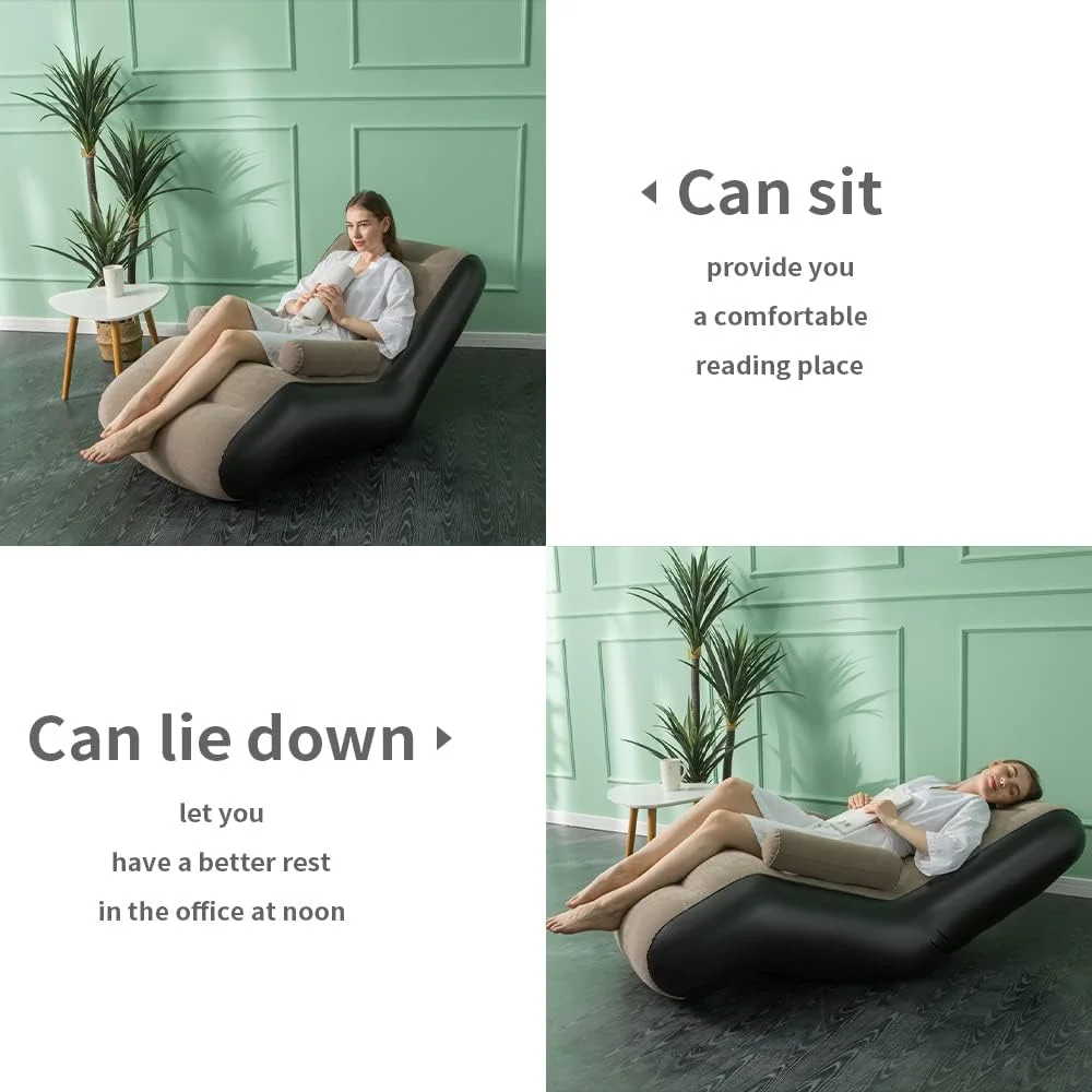 Premium Inflatable Lounge Chair with Air Valve Armrest Backrest Blow up Sofa Lounge Flocked Deck Chair for Offices and Courtyard