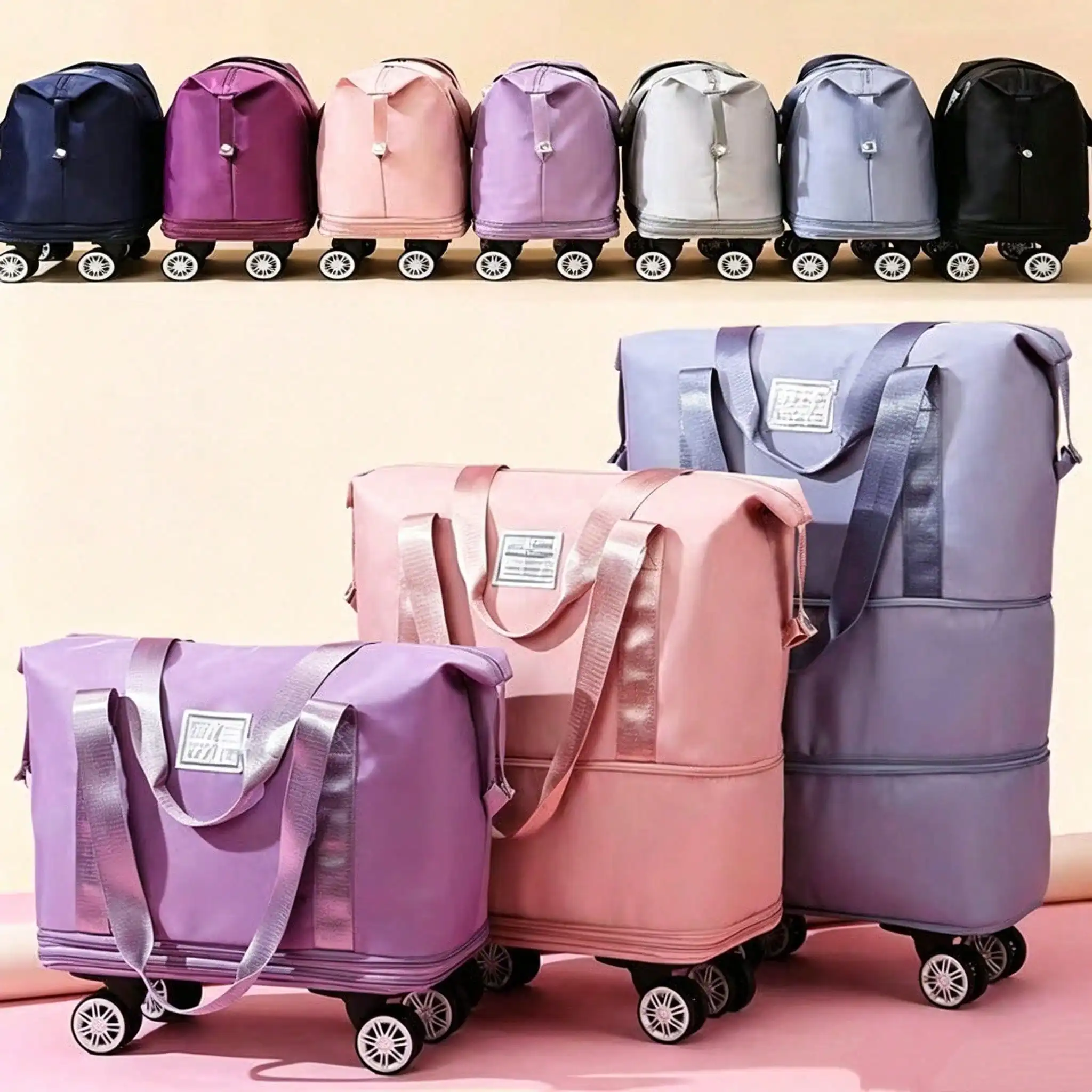 Expandable Rolling Duffle Bag Convertible Backpack, Airline Approved Large Carry‑On Luggage with 360° Spinner Wheels, Foldable Lightweight Weekend Travel Duffle Bag, Adjustable 28‑58L Capacity for Overnight Trip Business Camping Gym