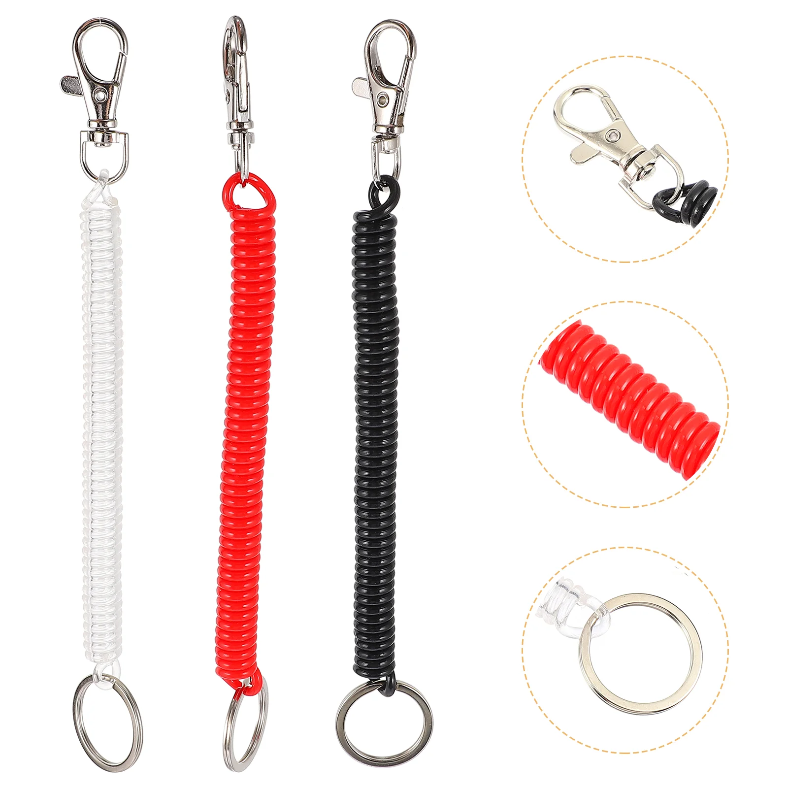 3 Pcs Elastic Rope Spiral Key Coil Spring Stretchy Retractable Bag Lanyard Holder Lanyards