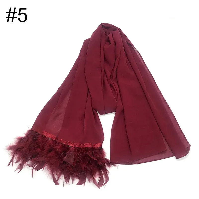 Feather Chiffon Hijab Scarf Women Solid Color Tassel Shawls Large Size Headband Scarves Cappa Wraps Bandana Islamic Foulard