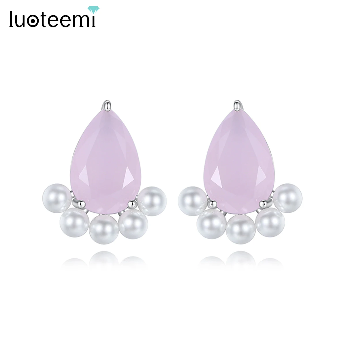 LUOTEEMI 3 Colors Cute Crystal Stud Earrings for Woman Wedding Engagement Fashion Jewelry Simulated Pearl Brincos Christmas Gift