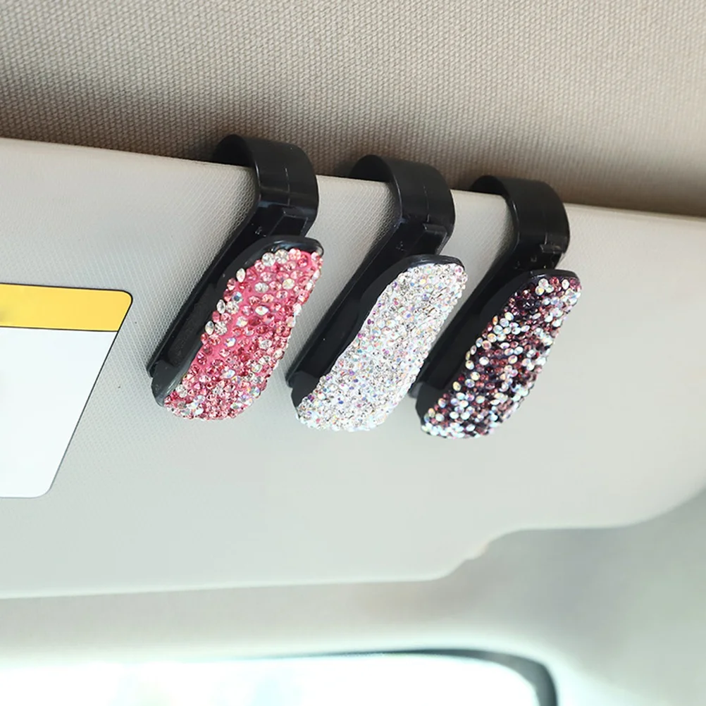 

Beautiful Practical Rhinestone Sun Visor Glasses Clip Pink Mixed Colors Securely Attaches No Marks Left Storage