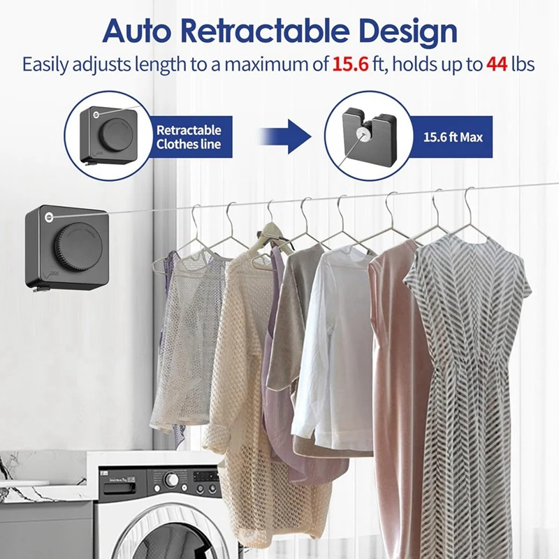 실내 실외 개폐식 빨랫줄, 헤비 듀티 의류 건조 세탁 라인, 벽걸이 빨랫줄, 14Ft