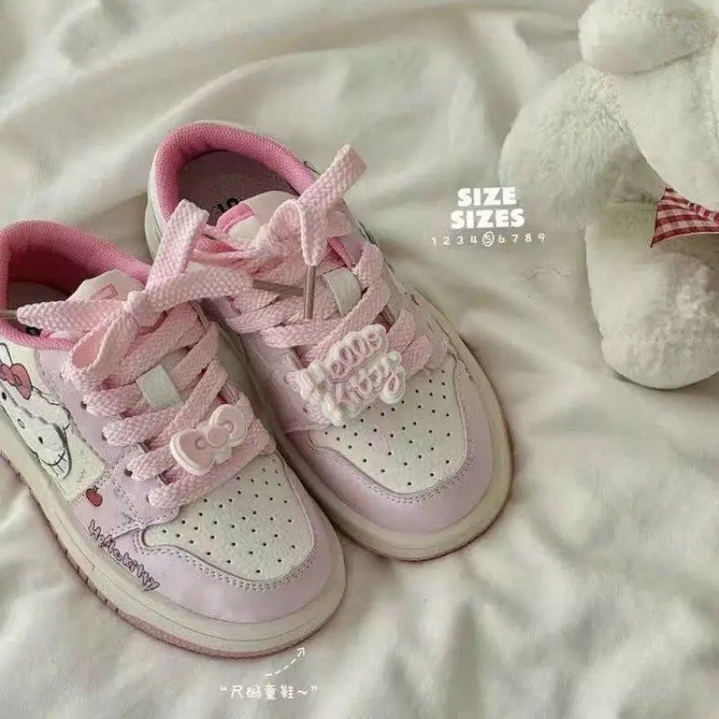 

Sanrio Kids'casual Shoes Sneakers Pu Leather Printed Cute Hello Kitty Spring Shoes for Girls Thick Bottom Anti-Slip Board Shoes