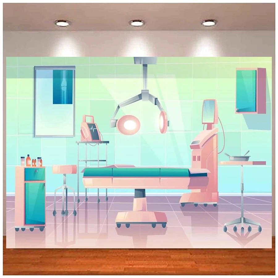 Photography Backdrop Cartoon Hospital Operating Room Doctor Surgery Anesthesia Bed Equipment Nurse Themed Decor Background