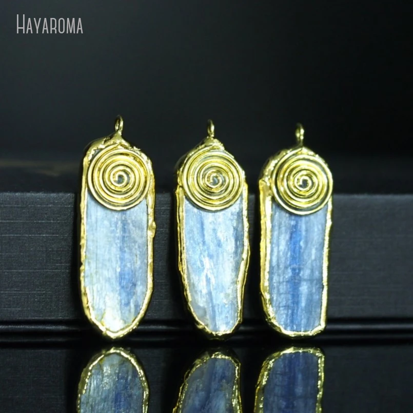 10Pcs Soldered Free Form Slice Key Raw Quartz Handmade Jewelry Gold Color Tin Kyanite Pendant