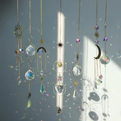1pc Crystal Suncatchers Gold Moon Star Sun Catchers with Chain Wind Chime Pendant Ornament Outdoor Garden Yard Decorations