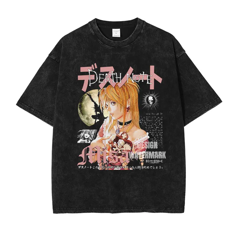 Bandai Amane Misa T Shirts Oversized Vintage Washed Anime Death Note T-shirts Streetwear Short Sleeve Manga Lawliet Tops Tees