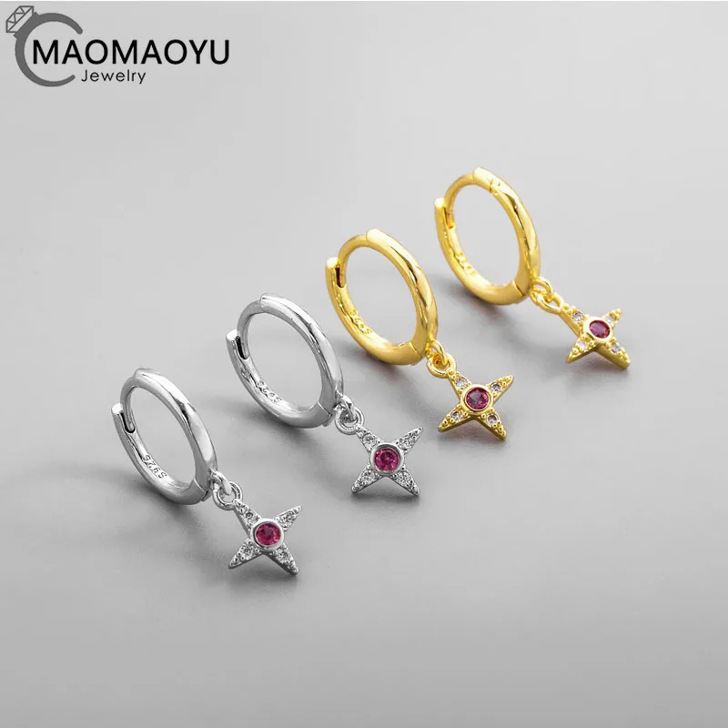 

925 Sterling Silver Needle Starburst Earrings for Women Korean Style Personalized Cross Pendant Exquisite and Versatile Earrings