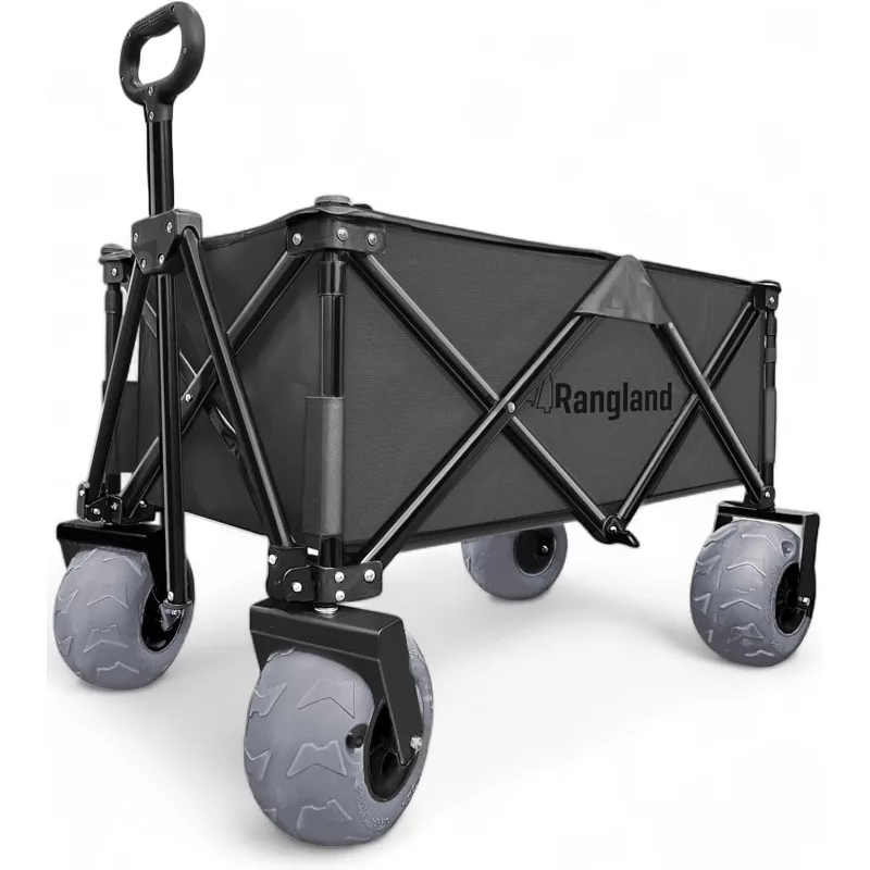 Beach Cart with Big Air Wheels for Sand - Sand Wagon with Large Pneumatic Rubber Tires, Folding Design, Heavy