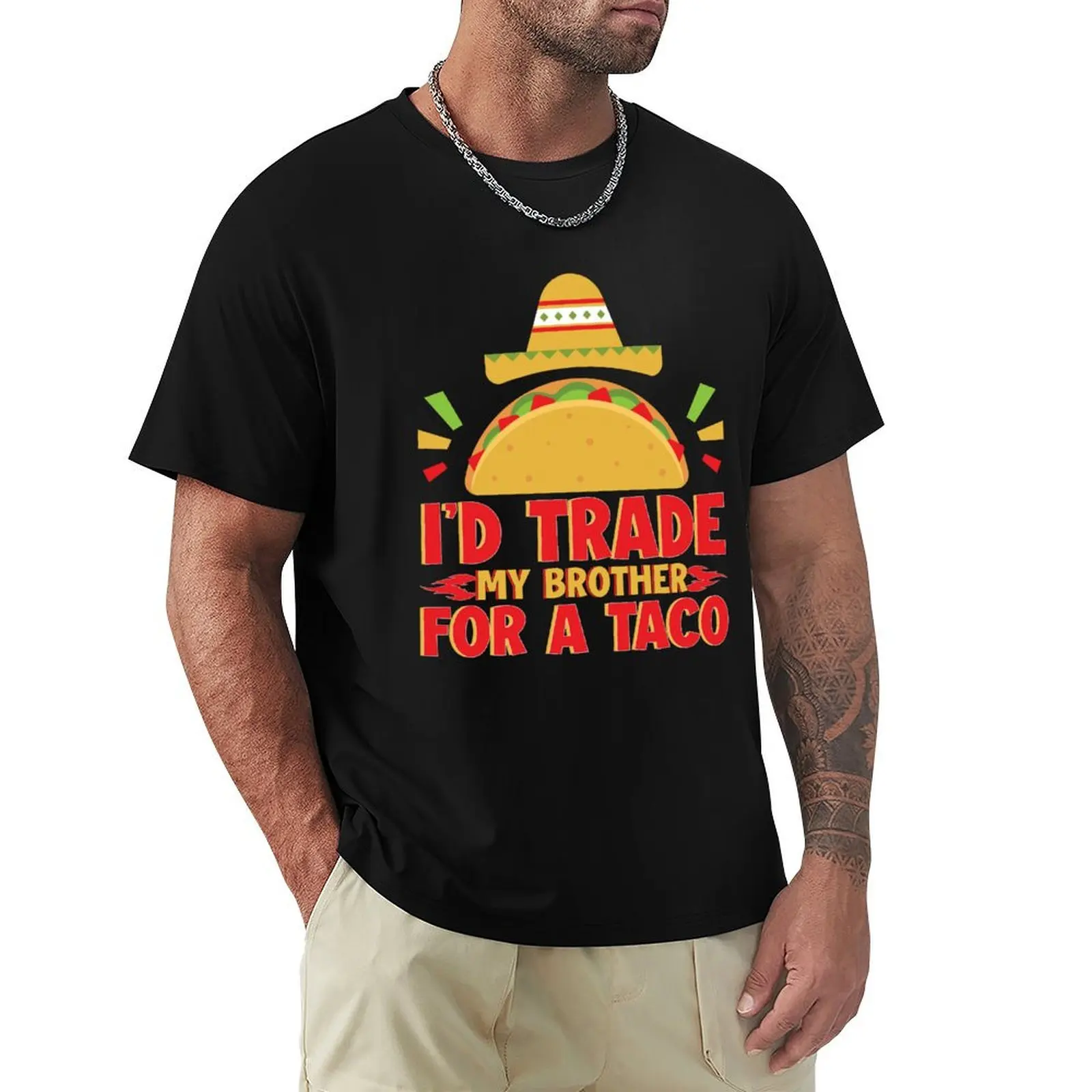 

I'd Trade My Brother For Taco Funny Cinco De Mayo 2024 Taco T-Shirt Simple Line Art Print Tee