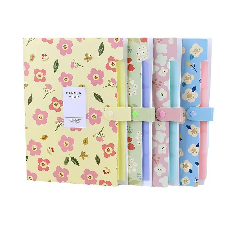 Multi-Layer A4 Flower File Folder Candy Color 6/8 Grids Organ Bag Simple Korean Large Capacity Office Stationery File Bags