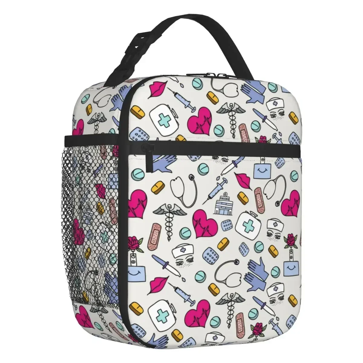 Nursing Pattern Nurse Portable Lunch Boxes Women Leakproof Health Care Thermal Cooler Food Insulated  Bag Office Work