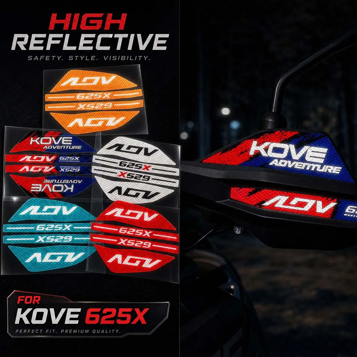 For KOVE 625X High Reflective Motorcycle Stickers Moto Bike Handguard Night Safety Warning Decorative Vinyl Accessories Decals