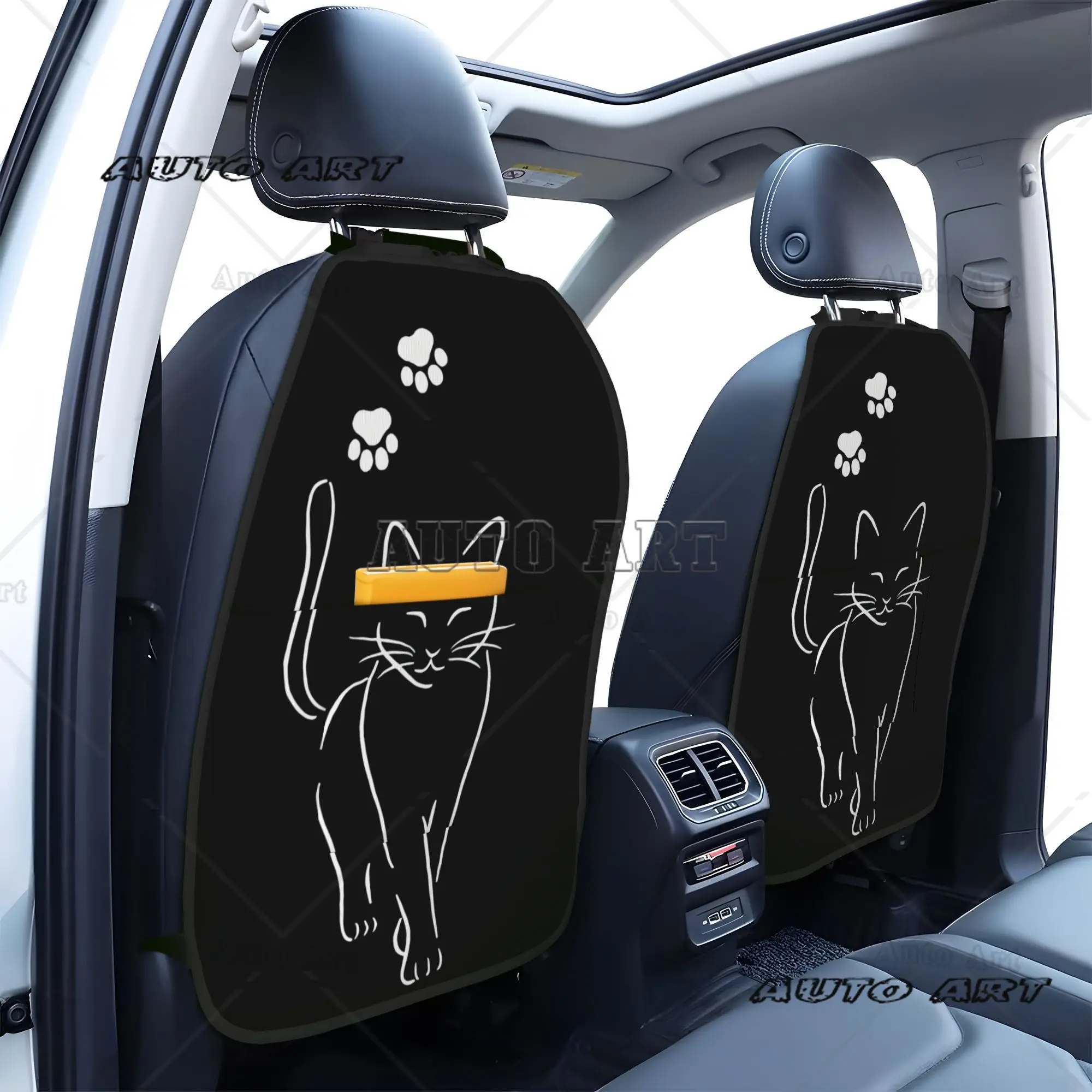 2pcs Cute Cat Paw Print Car Seat Back Organizer Adjustable Storage Bag with Kickproof & Paw Print  Compatible for for Vehicles