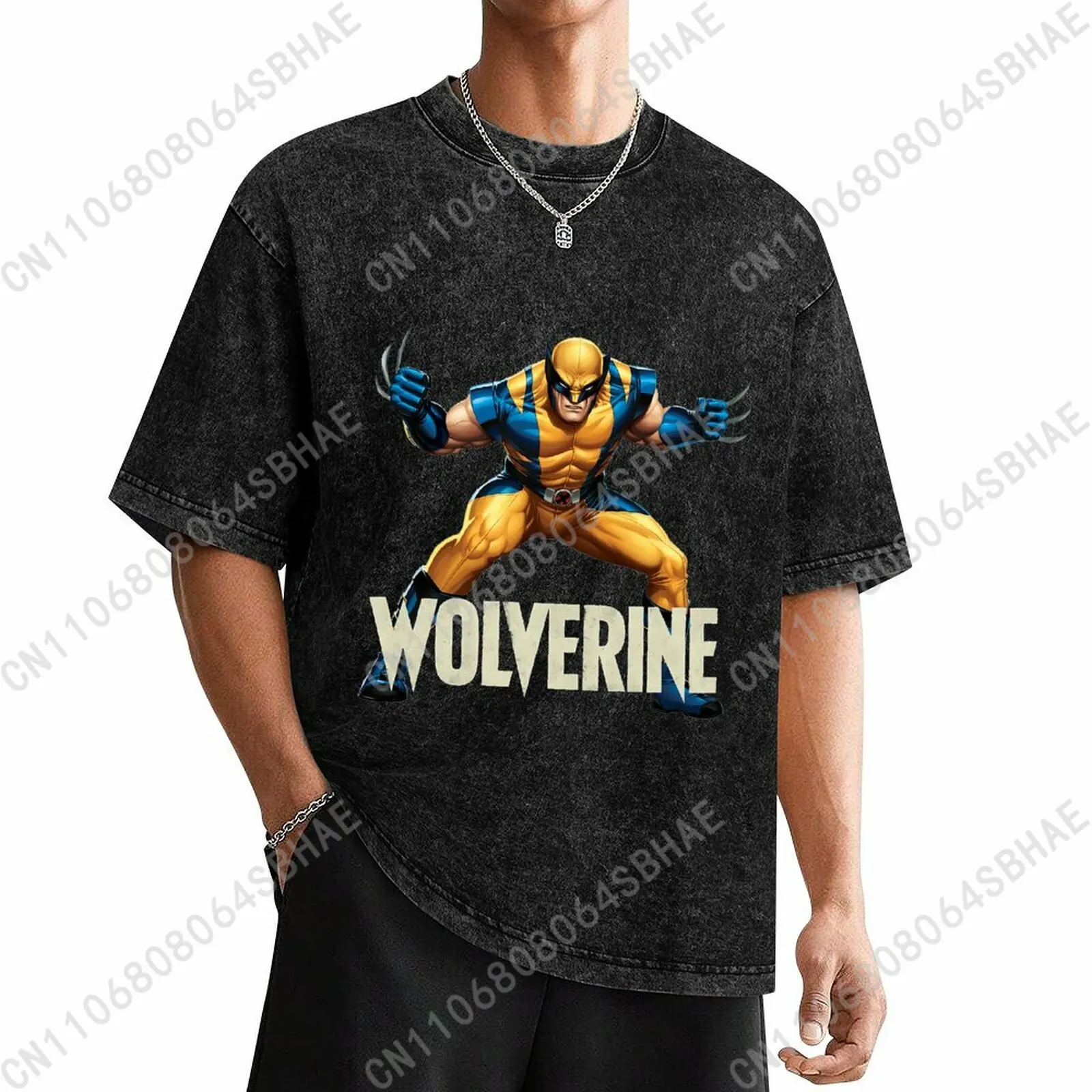 

Marvel Wolverine Custom Mens Vintage T Shirt Washed Distressed Tee Men Retro Short Sleeve Personalized Cotton Shirt Cosplay