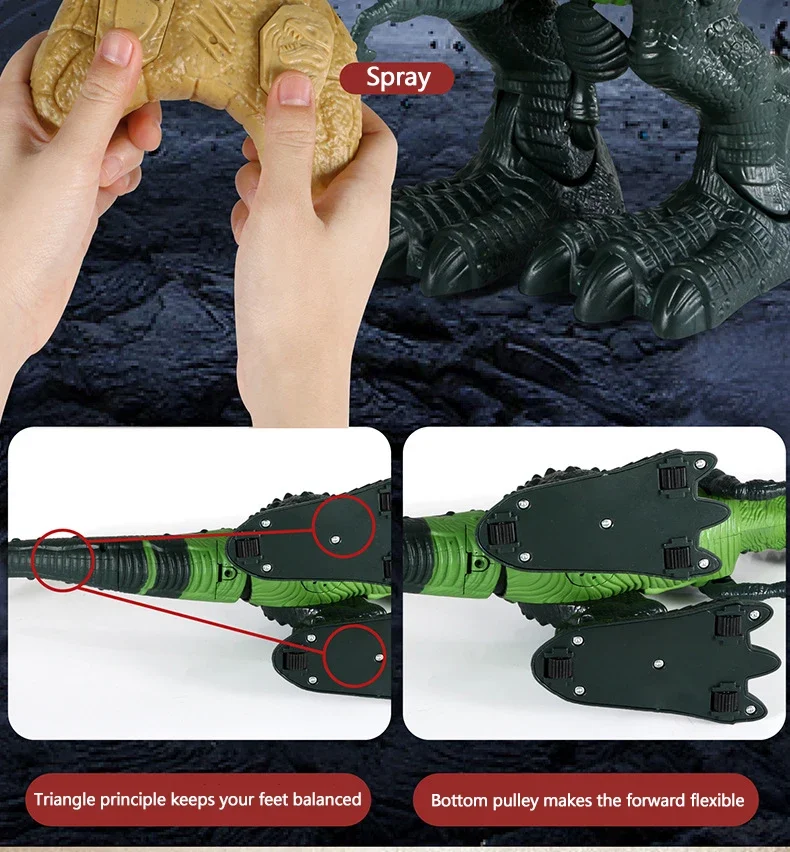 46 cm grand 2.4G Spray dinosaure robot avec musique lumière marche son Simulation Spray feu pose oeufs dinosaure Robot dinosaure jouet cadeau