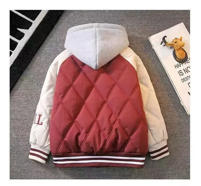 Boys Warm Jacket Children Winter Thick Plush Sporty Outerwear Kids Outdoor Fashion Print Thermal Coats Daily Comfortable Clothes