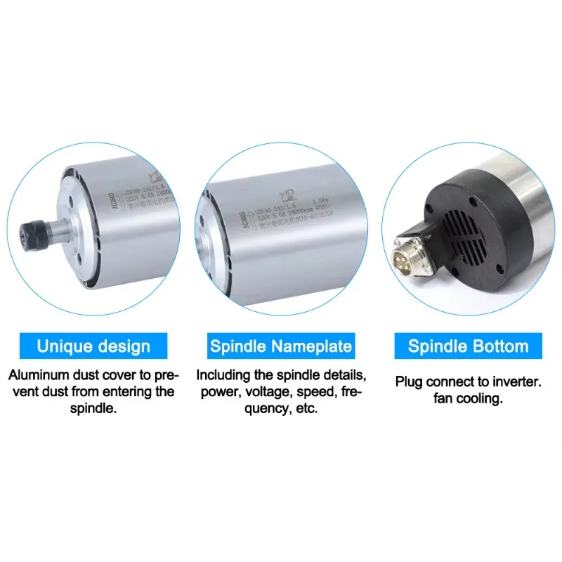 Round Shape air Cooling 1.5kw ER11 High Speed Spindle Motor for Mini Cnc Router GDF80-24Z/1.5