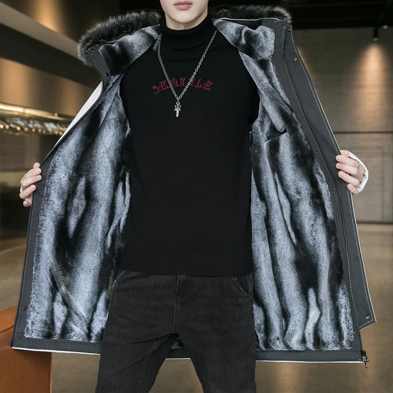

Men's Thiened Fce Lined Mid-Length Cotton Jaet Winter Warmth Insulation Parka Stand Fit Faion Urban Sle Casual