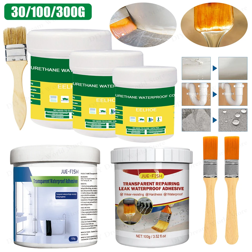 30/100/300g Waterproof Coating Sealant Agent Leak-proof Floor Agent Clear-Seal Repair Adhesive Glue for Home Window Wall Roof