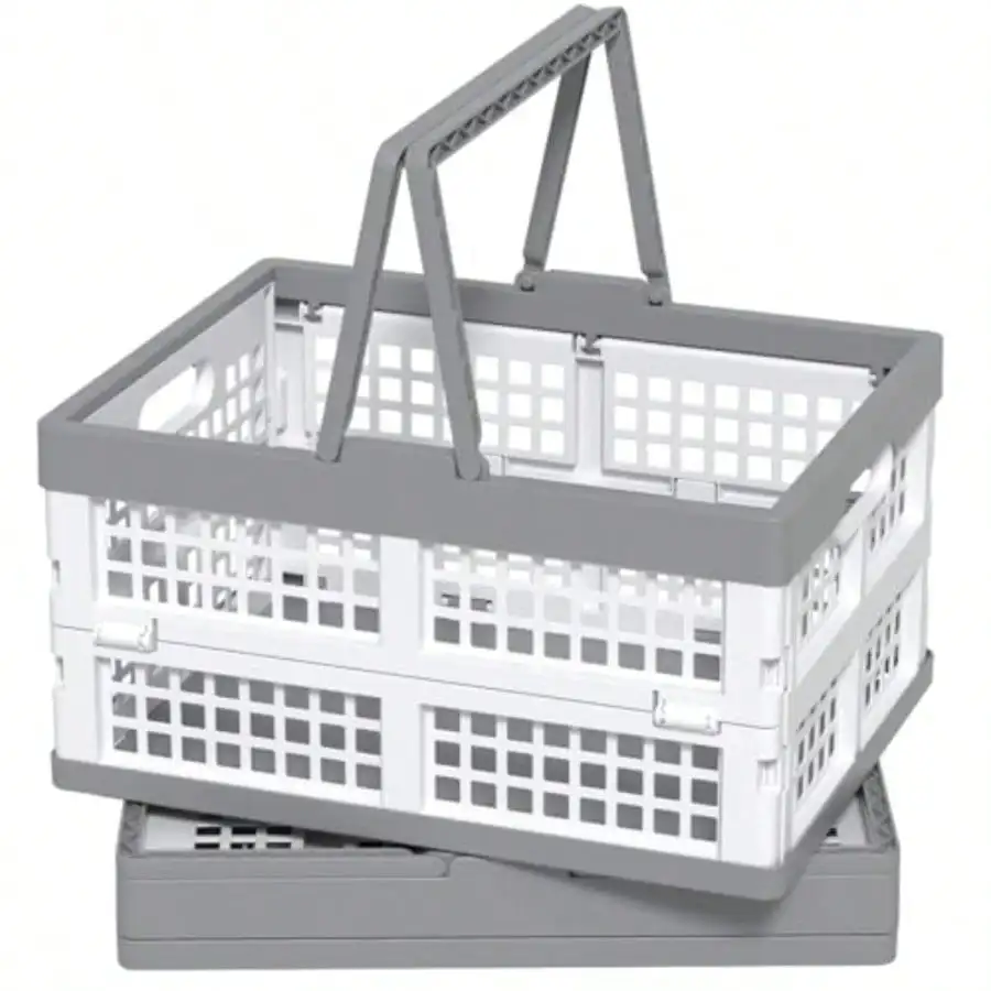 

Складные корзины для покупок TYUI 15 л с ручками, пластиковые корзины для продуктов, 2 штуки, белые