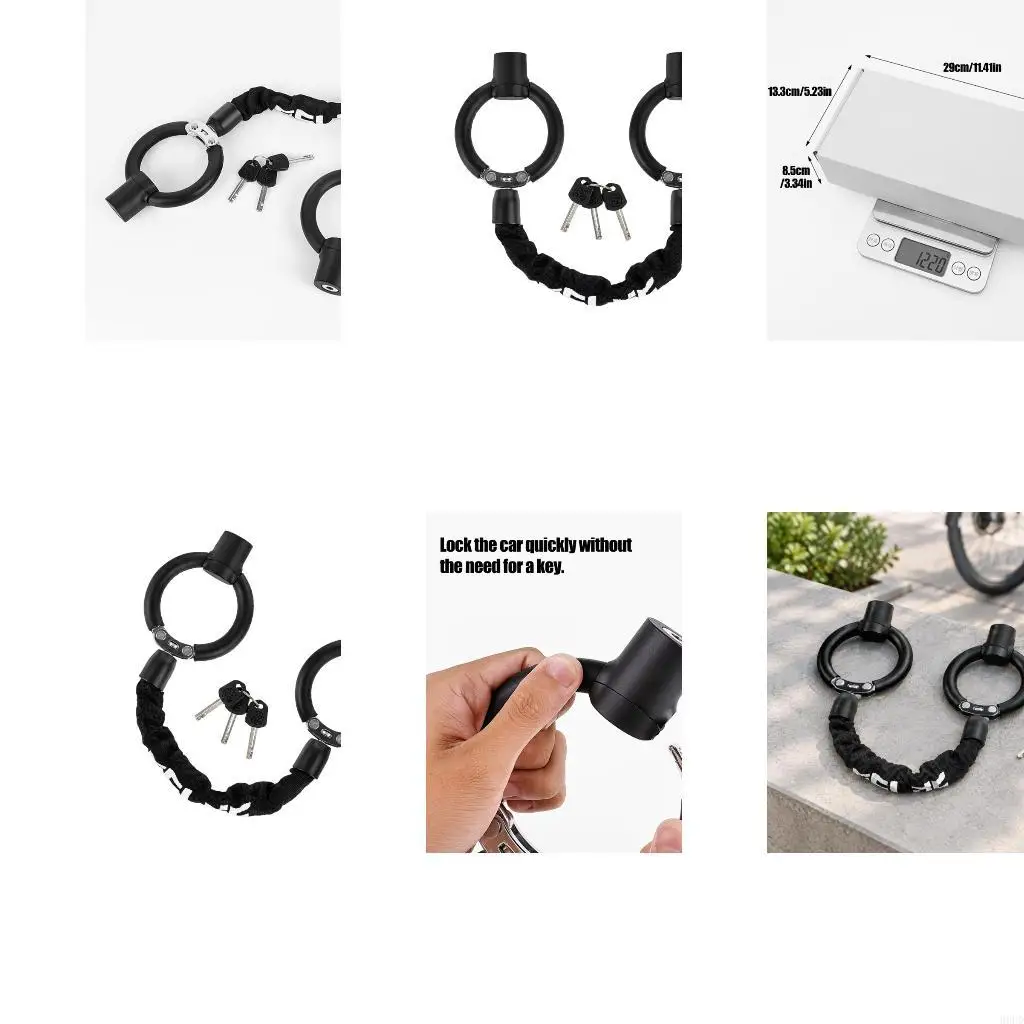 Bike Chain Lock with Two Circulars Locking Sections and a Key-Operated Mechanism, Sleeved Chain for Cycles, Motorcycles, 69HD