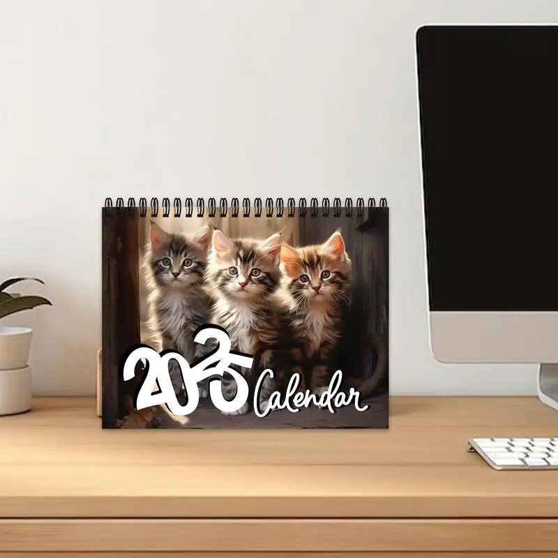 Calendário gatinho 2025 mesa gatinho calendário de parede mensal planejador de família calendário 2024 12 meses planejador 11.22x8.27x0.2 polegadas para