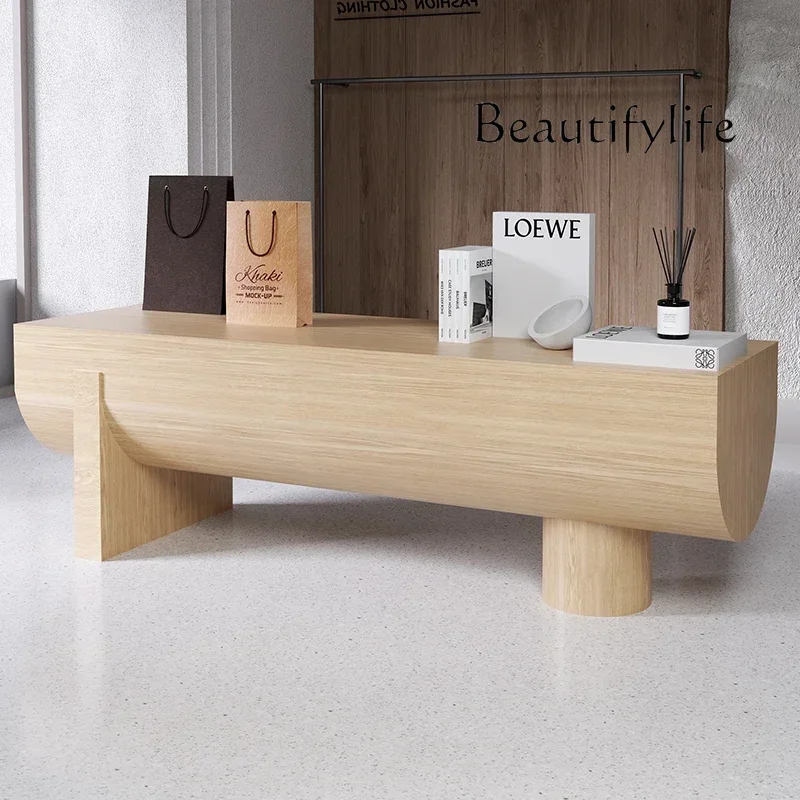 N40 Useful Commercial Wood Grain Nakashimadai Wooden Creative Display Table Walnut Color Water Table Product Booth