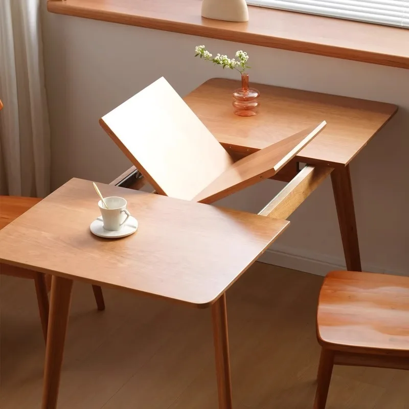 

Japanese-style all-solid wood dining table household small apartment dining table folding retractable cherry wood log style