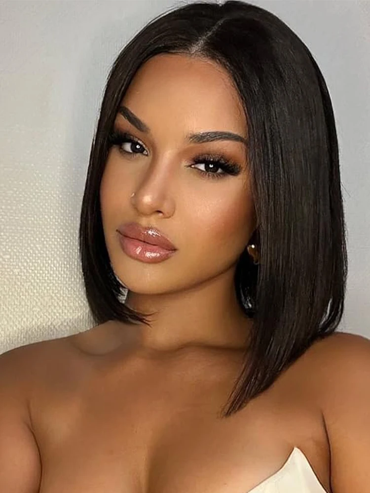

200 Density Natural Black Bob Straight Human Hair Wigs 13X4 Hd Lace Wigs Transparent Lace Front Human Hair Wig Brazilian Hair