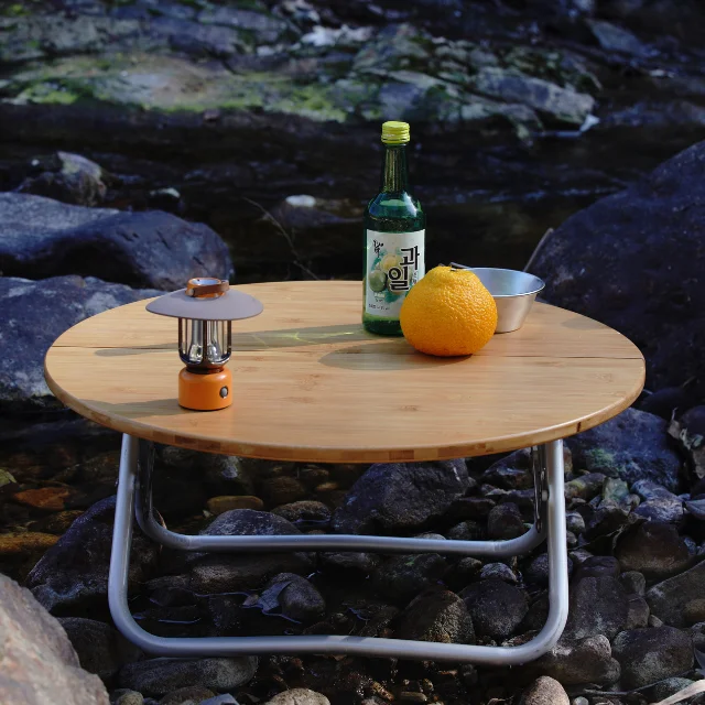 Wholesale Outdoor Portable Mini Round Bamboo - Framed Folding Camping Table Low - Height Picnic Table With Carry Bag