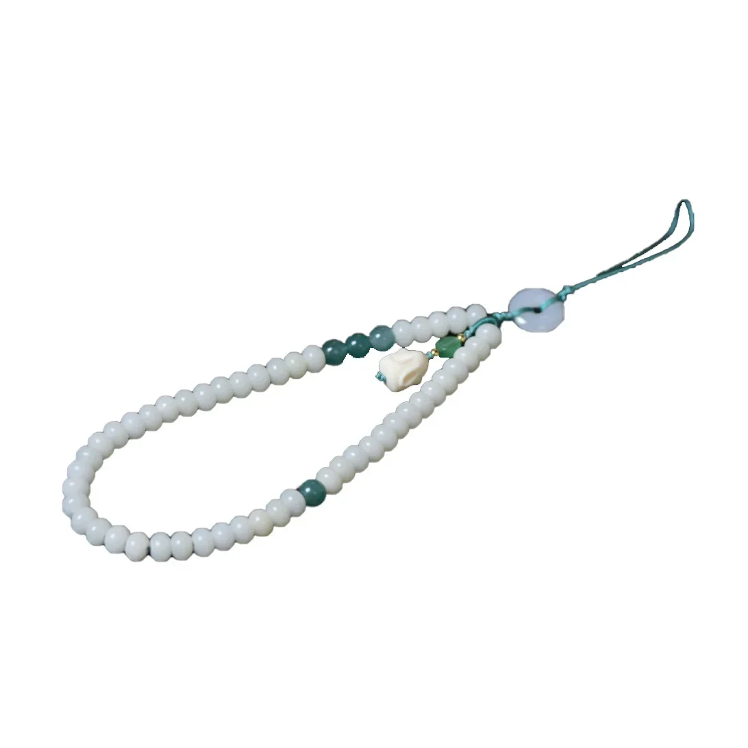 الطبيعية الأبيض اليشم لوتس البذور التبتية نمط المفاتيح DIY بها بنفسك الهاتف المحمول سلسلة بدلاية البوذية سبحة صلاة مجوهرات اكسسوارات #5