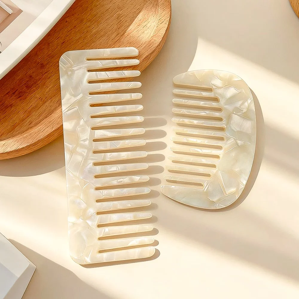 Portable & Stylish Half-Round Comb, Marble Pattern Acetate Material, Anti-Static Design, Perfect for Holiday Gifting
