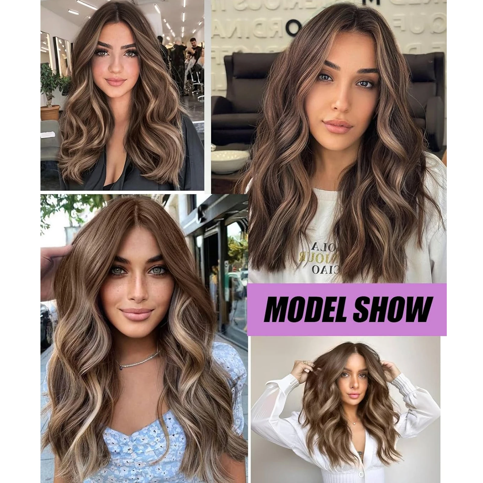 Długie faliste kręcone włosy syntetyczne Koronkowe peruki dla kobiet Ombre Brown Highlight Color Wig Lace Frontal Wig for Daily Party Use