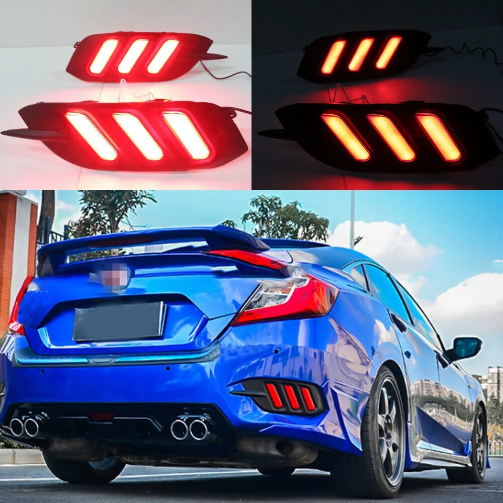 For Honda Civic 4-Door Sedan 2016-2019 LED Tail Bumper Lamp Rear Fog Light 2Pcs