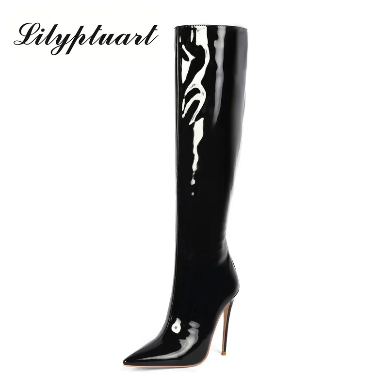 

Pointed-toe Patent Leather Boots for Women, Super High Heel, Large Size, Matte European and American Style, Fashion 2023