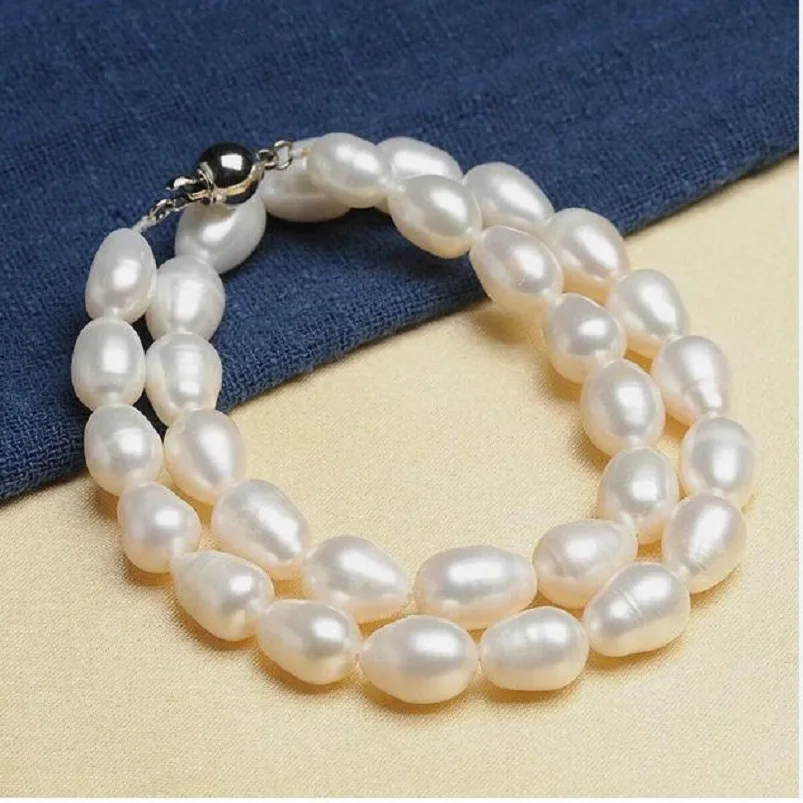 Real Natural White 10-12mm Rice Akoya Pearls Necklace Jewelry 18''