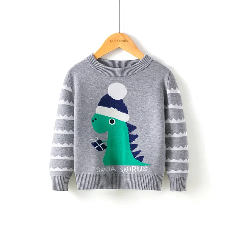 

2025 Children Knitted Sweater Soft Warm Knitwear Santa Dinosaur Print Christmas Pullover Cute Loose Xmas Wear Boys Girls Jumper